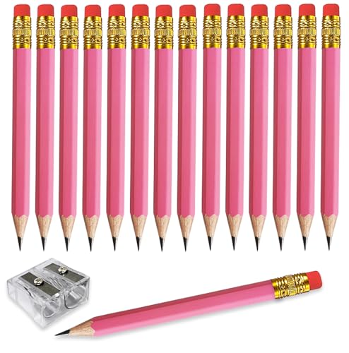 Adhere 25pcs Golf Pencils with eraser Hexagon Wooden Pencils Graphite 2B for Golf Event Scoring,Classroom,Wedding,Company Meetings,Pew, Pocket (Pink) - color: Pink
