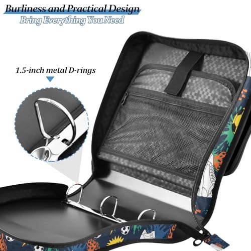 Zipper Binder Bag 3 Ring File Folder Portfolio Organizer Zippered Binder Bags with Strap Fits Laptop Women Men - color: Multi-shoes Balls Colorful