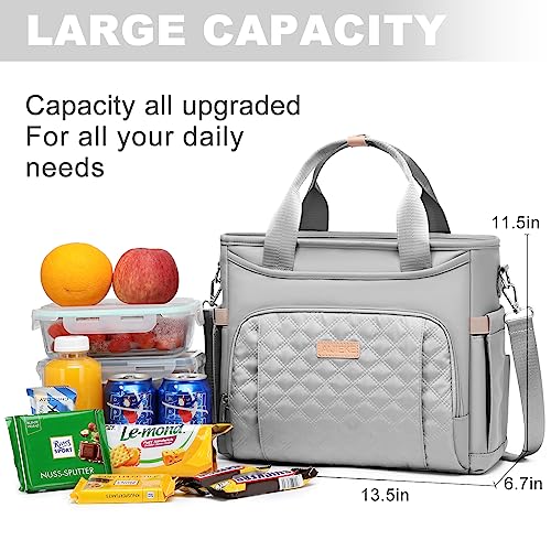 AIJIEKE Large Insulated Lunch Bag for Women Men, Work Lunch Box Tote, Gray | Leakproof, durable multi-compartment cooler. Reusable with shoulder strap. Perfect for travel meal prep, picnic, beach - color: Gray