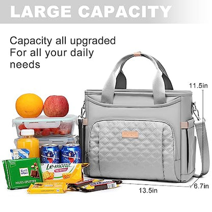 AIJIEKE Large Insulated Lunch Bag for Women Men, Work Lunch Box Tote, Gray | Leakproof, durable multi-compartment cooler. Reusable with shoulder strap. Perfect for travel meal prep, picnic, beach - color: Gray