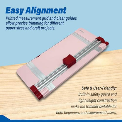 12" Portable Paper Cutter with Safety Guard for Precise Trimming of A4 Paper, cardstock & Photos. Ideal for Scrapbooking & Invitations. (Pink) - style: Safety Round Knife Paper Cutter