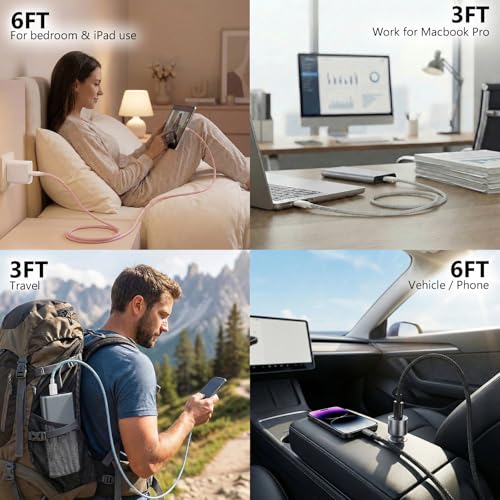 USB C to C Charger Cable, 60W, 6FT, 2-Pack, Blue | Fast Charging, Braided Nylon, for iPhone 17/16/15, MacBook iPad, Galaxy S25/S24 - color: Blue, size: 6FT+6FT