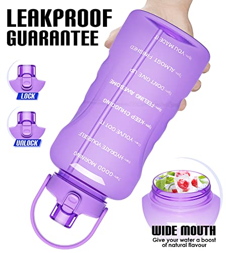 HydroPal 1 Gallon Water Bottles with Straw, 128 oz Water Bottle BPA Free Innovative 2-IN-1 Lid Gym Bottle with Times to Drink Motivational, Large for Sports Fitness Camping Water Jug （13.8X5.5 inch） - color: Amethyst