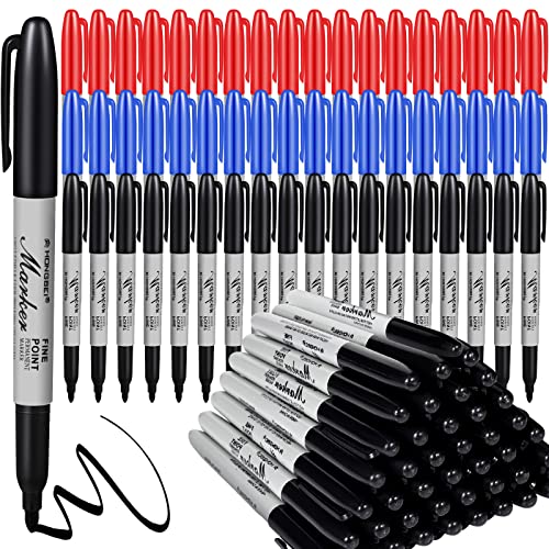 Yahenda 150 Pack Permanent Markers Bulk Black Blue Red Permanent Marker Set Fine Point Marker Pens Work on Wood, Metal, Stone, Glass Waterproof Quick Drying for Home School Office Supplies