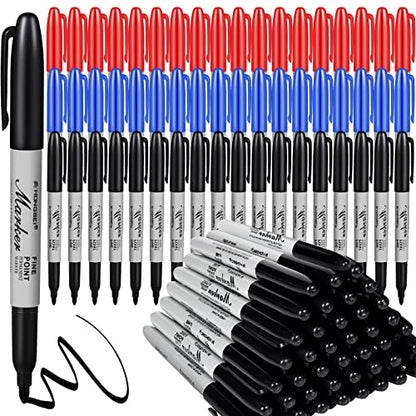 Yahenda 150 Pack Permanent Markers Bulk Black Blue Red Permanent Marker Set Fine Point Marker Pens Work on Wood, Metal, Stone, Glass Waterproof Quick Drying for Home School Office Supplies
