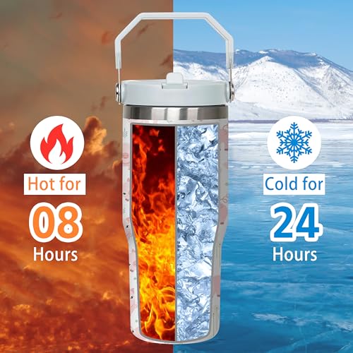 Queen Hero 30 oz Pig Tumbler with Handle, Large Insulated Tumbler with Flip & Straw Coffee Mug Cup Stainless Steel Gifts for Women Men Youth - color: Pig