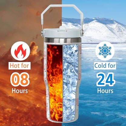 Queen Hero 30 oz Pig Tumbler with Handle, Large Insulated Tumbler with Flip & Straw Coffee Mug Cup Stainless Steel Gifts for Women Men Youth - color: Pig