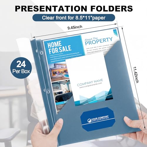 Teling Clear Report Cover with 3 Prongs, Plastic Report Presentation Folders 90 Sheet Capacity Resume Document Covers for School Office(Grey Blue,24 Pcs) - color: Grey Blue