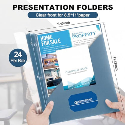 Teling Clear Report Cover with 3 Prongs, Plastic Report Presentation Folders 90 Sheet Capacity Resume Document Covers for School Office(Grey Blue,24 Pcs) - color: Grey Blue