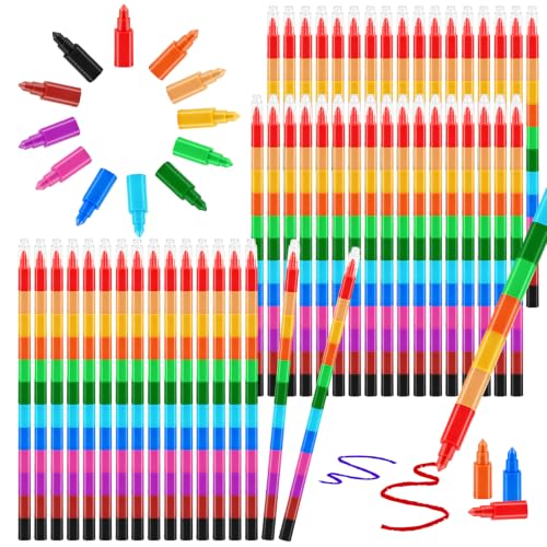 50 Pcs Stackable Crayons, 12 Colors Stacking Buildable Crayons Colorful Stackable Pencils Party Favors DIY Rainbow Pencil for Adults Office Birthday Party