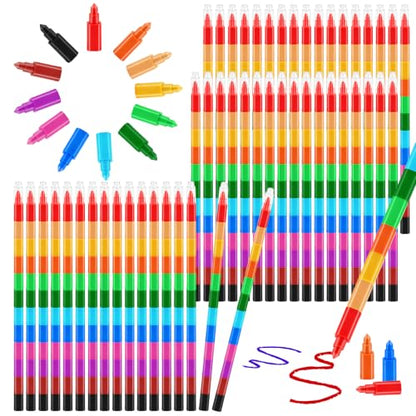 50 Pcs Stackable Crayons, 12 Colors Stacking Buildable Crayons Colorful Stackable Pencils Party Favors DIY Rainbow Pencil for Adults Office Birthday Party