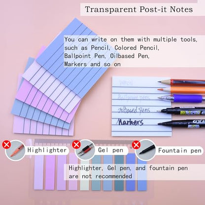 YOUDEFUL 800Pcs Transparent Sticky Notes, 3"x3" Clear Sticky Notes with Lined, Waterproof Translucent Sticky Note Pads for Books Annotation, Clear Post it Notes for Bible Study, School, Office - size: Square Line