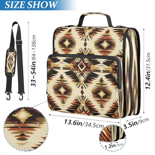 STAYTOP Mexican Native American Style School Zipper Binder with Shoulder Strap,1.5-Inch O-Rings, 600-Sheet Capacity, Expanding File Folder, Multiple Pockets & Storage Organizer