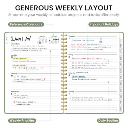 Planner 2026-2027, 6.3" x 8.5" Weekly and Monthly Academic Year Planner Calendar, July 2026 - June 2027, Hardcover Large School Planning Agenda With Tabs, Perfect for School & Office Supplies, A5, Green - color: A-Green, size: A5(6.3"x8.5")