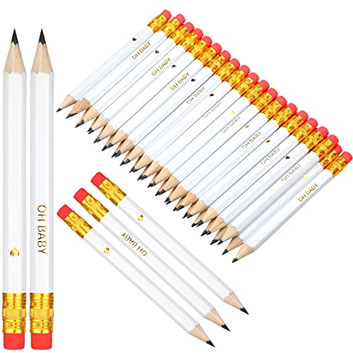 Gersoniel 50 Pieces Baby Shower Pencils for Activities Sharpened Mini Golf Half Pencils, Presharpened with Erasers, 4 Inch Short 2 HB for School Office Game