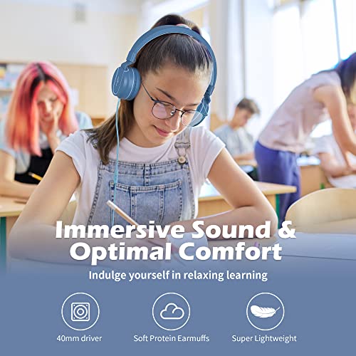 AILIHEN Kids Headphones, I35 On-Ear Headphones for School, Safe Volume 93dB, HD Mic Stereo Headphone for Kid Girls Boys, Foldable 3.5mm Wired for Chromebook, Laptop, Computer, Tablet (Blue) - color: Indigo