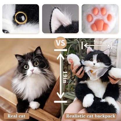 Chongker Stuffed Animals Backpack - Cute Cat plush Backpack Toy, Handcrafted Realistic Cat Shaped Backpack, Heartwarming Surprise Idea, Companionship Stuffed Cat, Large Black Cat - style: Black Cat Backpack