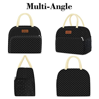 Coobiiya Lunch Bag Women,Lunch Box LunchBag for Women Adult Men, Small Leakproof Cute Lunch Tote Large Capacity Reusable Insulated Cooler Lunch Container for Work/Office/Picnic/Travel-Black Polka Dot - color: Dot