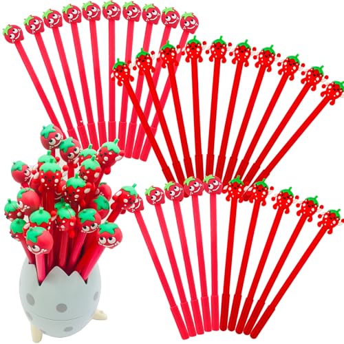30 Pcs Cute Strawberry Gel Ink Pens, Fruit 0.5 mm Black Ink Cool Novelty Writing Pens for Ournaling, Writing, Note-Taking, Teacher Student School Party Office Home Supplies (Cute Strawberry) - style: Cute Strawberry