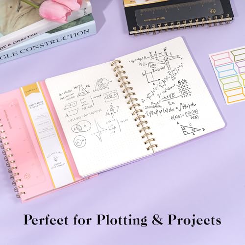 Yoment Graph Paper Spiral Notebook A5 Graphing Notebook 160 Pages Graph Paper Notebook Spiral Bound Waterproof Plastic Hardcover Spiral Journal 5x7 Grid Notebooks for Note Taking,Purple - color: Purple, style: A - Graph - A5