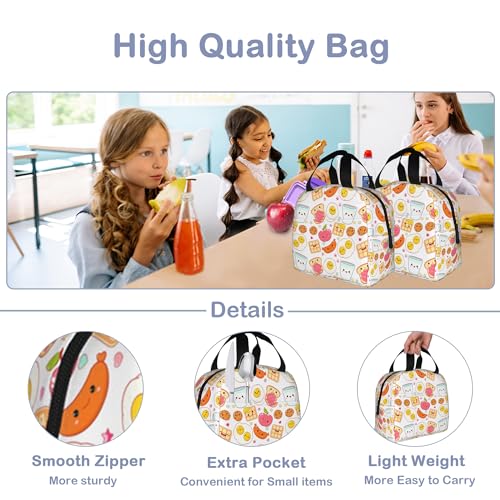 Cute Food Insulated Lunch Bag Reusable Cookies Eggs Lunch Box Women Men,Cooler Thermal Meal Tote for Kids School Student Picnic Office Work - color: Cute Food ,Cookies Eggs