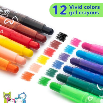 M&G Stocking Stuffers,12 PCS Twist Gel Crayons for artists,Non-Toxic Crayon Set for Glass and Paper with Clear Plastic Crayon Case, Holiday & Christmas Gift - color: 12 colors