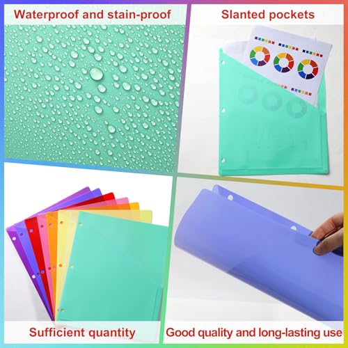 48 Pack 3-Ring Binder Pockets Translucent Polyester 3 Hole Binder Plastic Sleeves 9.25 x 11.22 Inches Slash Folder Binders Organizer Suitable for Office Classroom Business Home Organizer (Rainbow) - color: Rainbow