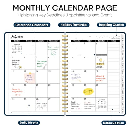 Planner 2026-2027, 6.3" x 8.5" Weekly and Monthly Academic Year Planner Calendar, July 2026 - June 2027, Hardcover Large School Planning Agenda With Tabs, Perfect for School & Office Supplies, A5, Navy Blue - color: F-Navy Blue, size: A5(6.3"x8.5")