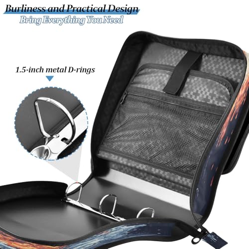 Caikeny 3 Ring Zipper Binder Baseball Fire Water 1.5 inch Binders Bag Flame Soccer with Shoulder Strap and Handle Expanding File Pockets - color: Multicolored 1z2.12