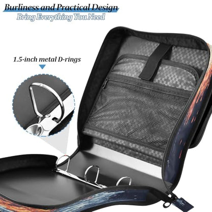 Caikeny 3 Ring Zipper Binder Baseball Fire Water 1.5 inch Binders Bag Flame Soccer with Shoulder Strap and Handle Expanding File Pockets - color: Multicolored 1z2.12