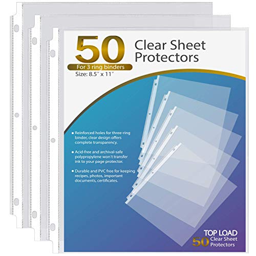 KTRIO Sheet Protectors 8.5 x 11 Inches Clear Page Protectors for 3 Ring Binder 50 Pack, Heavyweight Sheet Protectors 8.5 x 11 Inches 3 Mil Top Loading Letter Size, 30 Pack