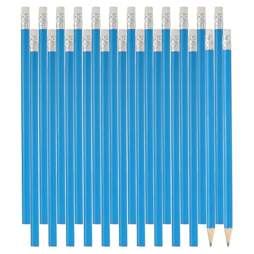 PATIKIL Round Wooden Pencils Bulk, 24 Pack HB Graphite Pencils with Eraser for Office Supplies, Engineering Marking Writing Art Drawing Supplies, Blue - color: Blue