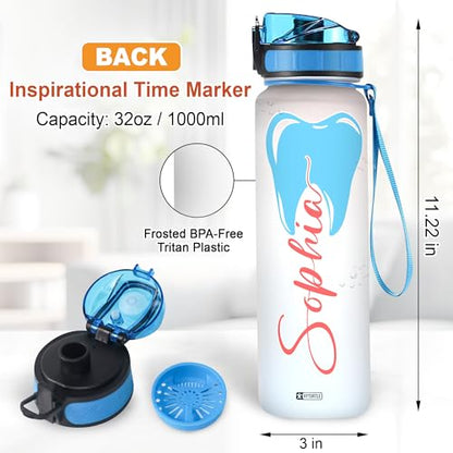 Hyturtle Personalized Dental Water Bottle - 32oz Motivational Water Bottle with Leak-Proof Lid Time Marker - Custom Name Gift for Dentists Dental Hygienists Dental Students - Birthday, Christmas Gift - color: Dentist