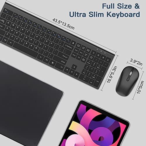 cimetech Wireless Keyboard and Mouse Combo, 2.4G USB Full Size Wireless Computer Keyboard and Adjustable Mouse for Computer/Laptop/PC/Mac/Windows - Black - color: Matte Black