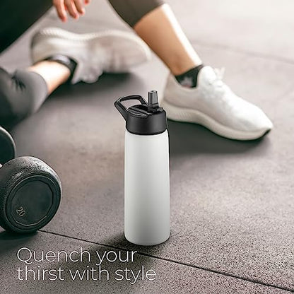 SipX™ 25 oz Insulated Water Bottle with 3 Lids – Leakproof Stainless Steel, Triple Insulated – Cold 24 Hours/Hot 12 Hours – Durable Bottle for School, Gym, Travel – White - color: White, size: 25 Ounces