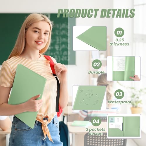 Gueevin 24 Pcs Plastic Folders with Pockets, Back to School Two Pocket Folder Fit Letter Size, Heavy Duty School Business Card Holder for Home Office, 11. 61 x 9. 45 Inches (Sage Green) - color: Sage Green