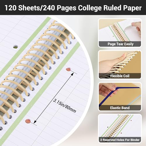 EUSOAR Spiral Notebook, 1 Pack A5 7.3" x 8.1" College Ruled Notebook with Dividers, Hardcover Cute Notebook 240 Pages 90gsm Thick Paper with Pocket for Math, Science and Engineering Students-Yellow - color: Yellow, style: A5 Lined