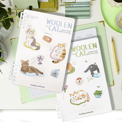 2 Pack Lined Spiral Journal Notebook with Loose Leaf Binder, Cute Cat Theme Spiral Notebook for Women, Office School Work & Note Taking, A5 (7.9"x 5.5") College Ruled Hardcover Notebook, 120 Pages (White-Cat A) - color: White-Cat A