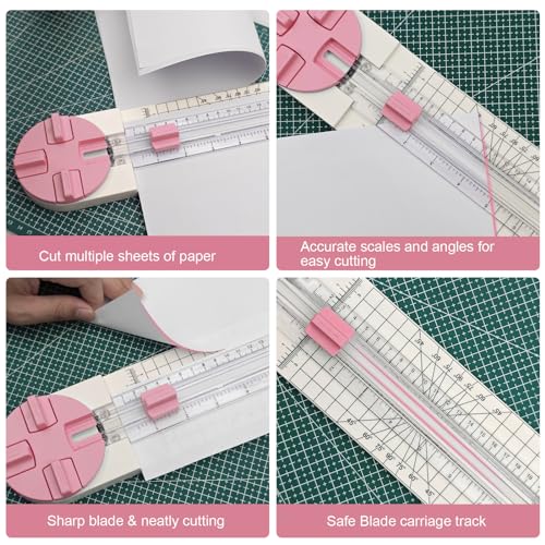 Paper Trimmer, 4 Styles Craft Paper Cutter Multi-Function Scrapbooking Tool for Cutting Paper Photos Scrapbook Postcard (Straight, Wave, Perforated and Creasing Lines) (Pink) - color: Pink