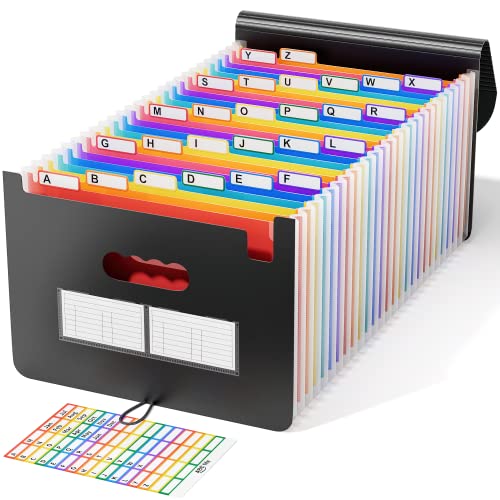ABC life 26 Pockets Accordion File Organizer, Expanding File Folders, Portable Monthly Bill Receipt Organizer with Colorful A-Z Tabs, Desktop Folders Letter A4 Paper Document Storage for Home Office - color: 6 Tab Black