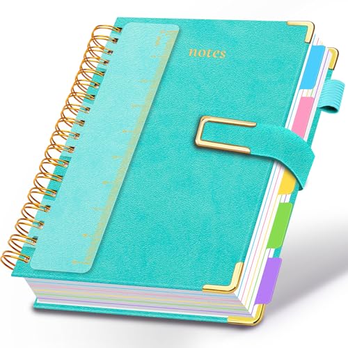 Hardcover Spiral Notebook College Ruled, 8"x10" Leather Journal Notebook with Magnetic Closure, 300 Pages 5 Subject Notebook with Dividers Tabs Journal for Women Men, Work, School(Blue) - color: Blue, size: B5-8"x10"