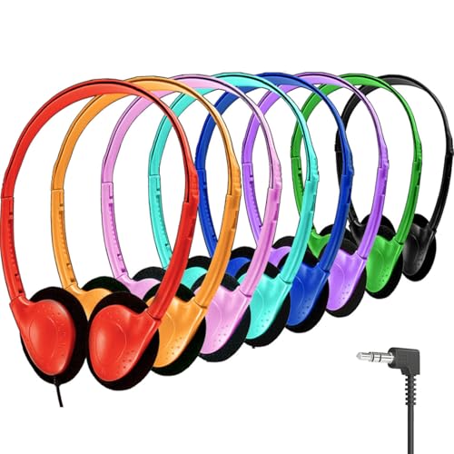 Wired Kids Headphones Bulk 10 Pack for Classroom School Class Set Headsets for Students Teens Toddler Children and Adults, Wholesale 3.5mm Plug Wired Earphones-Upgrade (Mixed Colors, 10 PACK) - color: Mixed Colors, size: 10 PACK