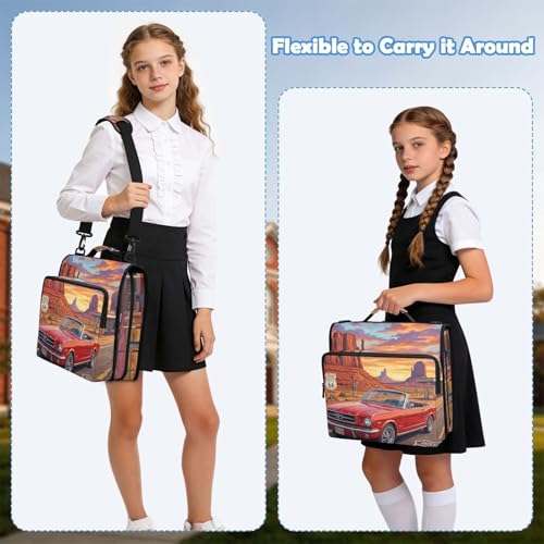 Retro Road 2inch 3 Ring Zipper Binder Multi-Pocket Storage Holds 14 Inch Laptop for Students and Office Use - color: Retro Road