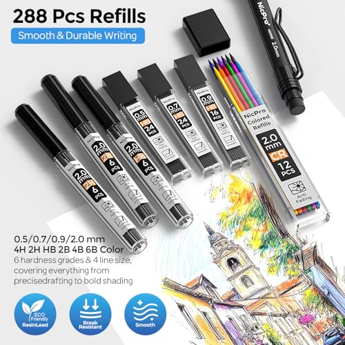 Nicpro 6PCS Weatherproof Mechanical Pencil Set, 3 PCS Art Mechanical Pencils 0.5 mm & 0.7 mm & 0.9 mm & 3 PCS 2mm Lead Holder (6B 4B 2B HB 2H 4H Colors) For Outdoor For Writing, Sketching Drawing - style: 0.5,0.7,0.9,2.0mm(6 Pcs)