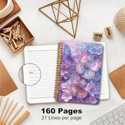 2 Pcs Purple Butterfly A5 Spiral Notebook, Journal Notebook 160 Pages | Aesthetic Flower College Ruled Notebooks, Purple Themed Notebooks, Hardcover Journals for Writing Office, Butterfly Gifts - color: Multicolour 0029