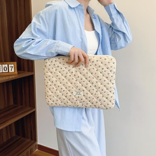 Floral Laptop Sleeve Quilted Laptop Carrying Case Protective Cute Computer Sleeve for 13 14 Inch Laptop Tablet - color: Blue Little Flower