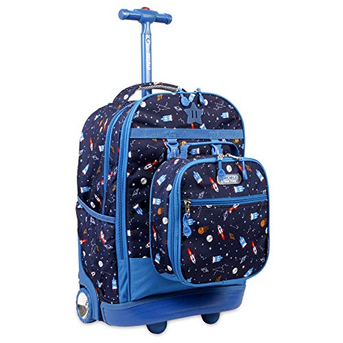 J World Duo Kids Rolling Backpack With Lunch Box Set. School Bookbag on Wheels, Spaceship - color: Spaceship