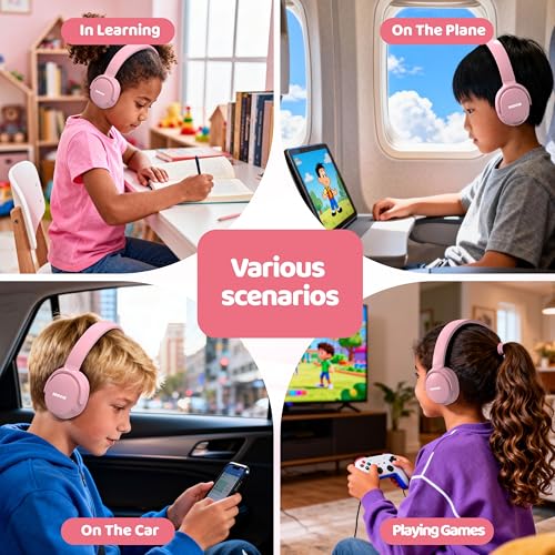 MIDOLA Headphones for Kids Bluetooth 5.4 Wireless 68H Play Time Volume Limit 85/94dB Over-Ear Foldable Headset,with Mic Wired Aux for Toddler Child Boy Girl School Pad Tablet Pink - color: Pink