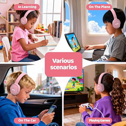 MIDOLA Headphones for Kids Bluetooth 5.4 Wireless 68H Play Time Volume Limit 85/94dB Over-Ear Foldable Headset,with Mic Wired Aux for Toddler Child Boy Girl School Pad Tablet Pink - color: Pink
