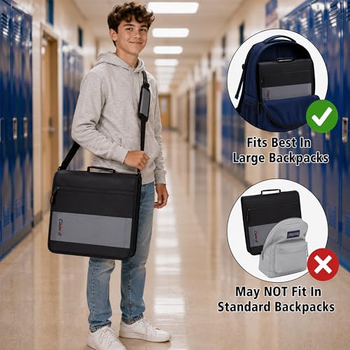 Case-it Classic Zipper Binder | 2-Inch O-Rings, 350 Sheet Capacity, Multiple Storage Pockets & Shoulder Strap | School & Office Organizer | D-251 Black